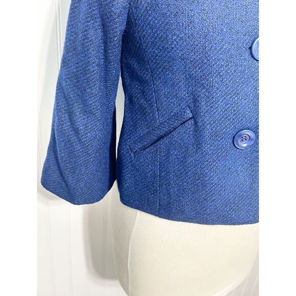 Solemio Womens Button Up Blazer‎ Jacket Collared Cropped Blue Viscose Wool Small - Picture 10 of 10